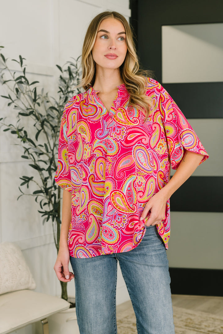 Lizzy Breeze Top in Hot Pink Paisley   Womens Joy & Country