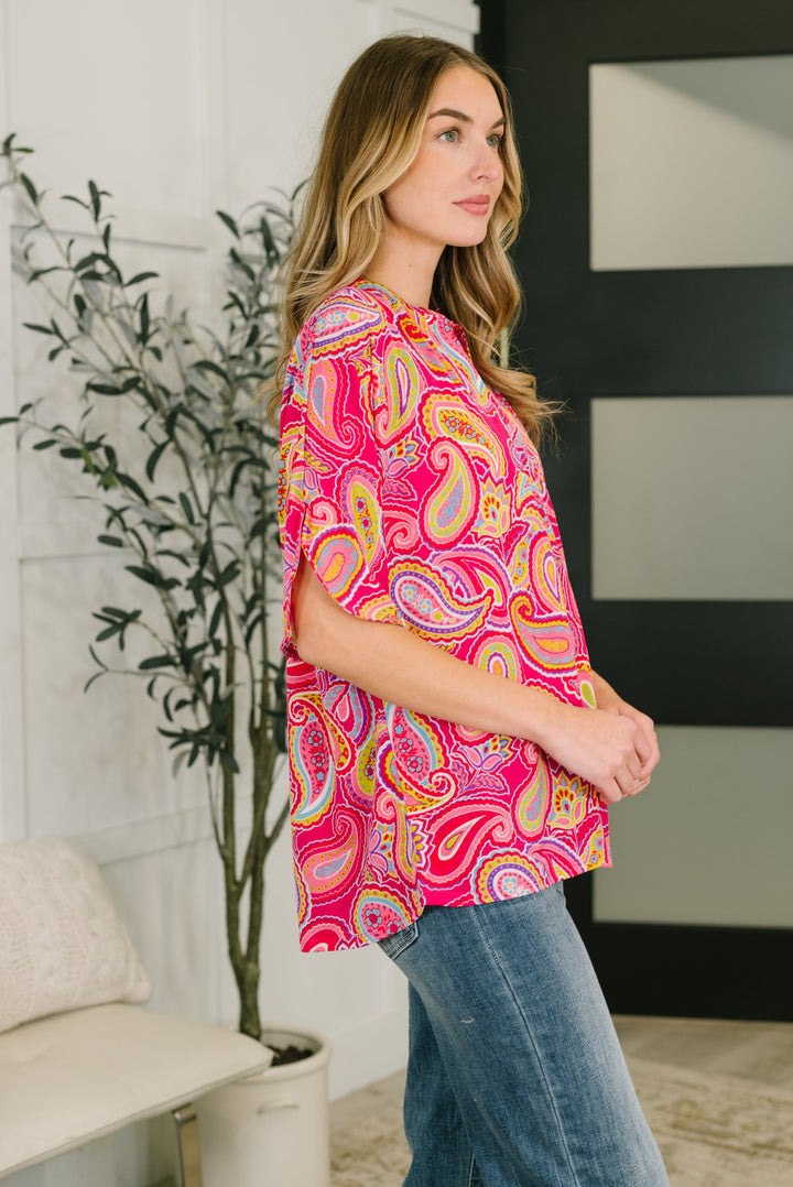 Lizzy Breeze Top in Hot Pink Paisley   Womens Joy & Country