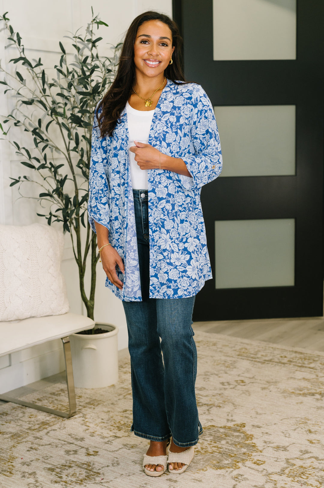Lizzy Cardigan in Blue and White Floral   Womens Joy & Country