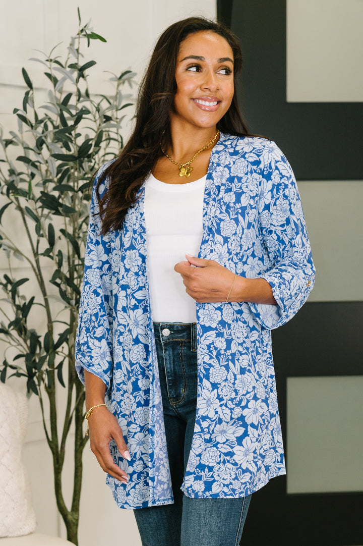 Lizzy Cardigan in Blue and White Floral   Womens Joy & Country