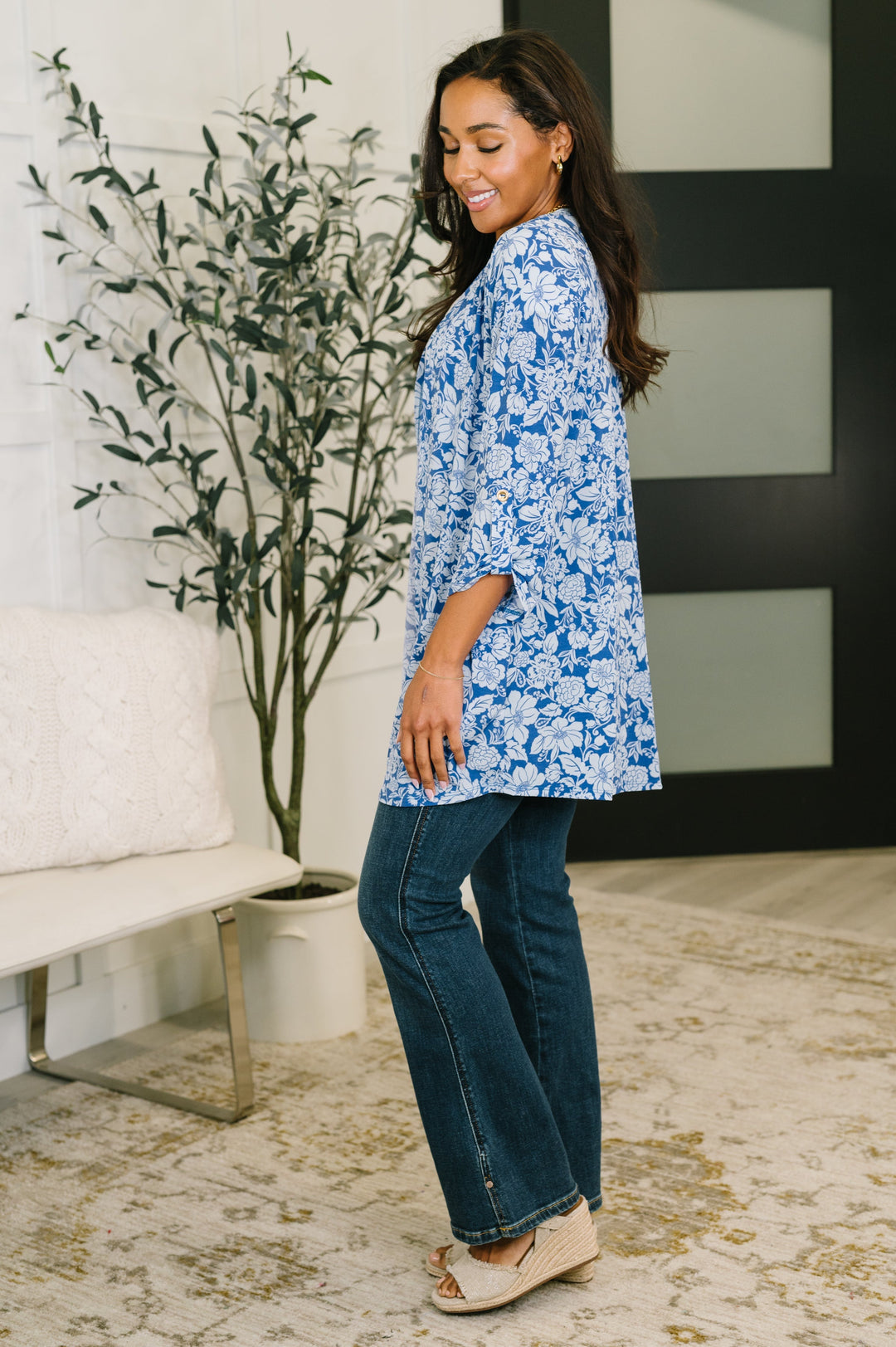 Lizzy Cardigan in Blue and White Floral   Womens Joy & Country