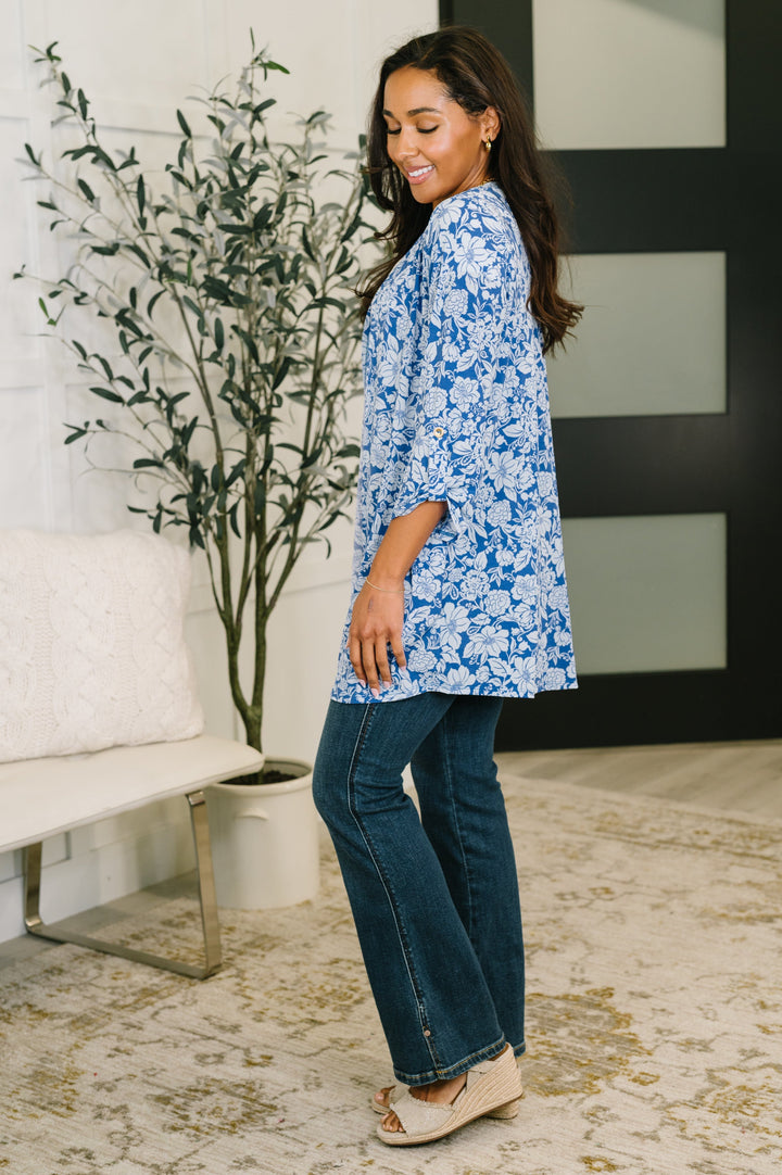 Lizzy Cardigan in Blue and White Floral   Womens Joy & Country