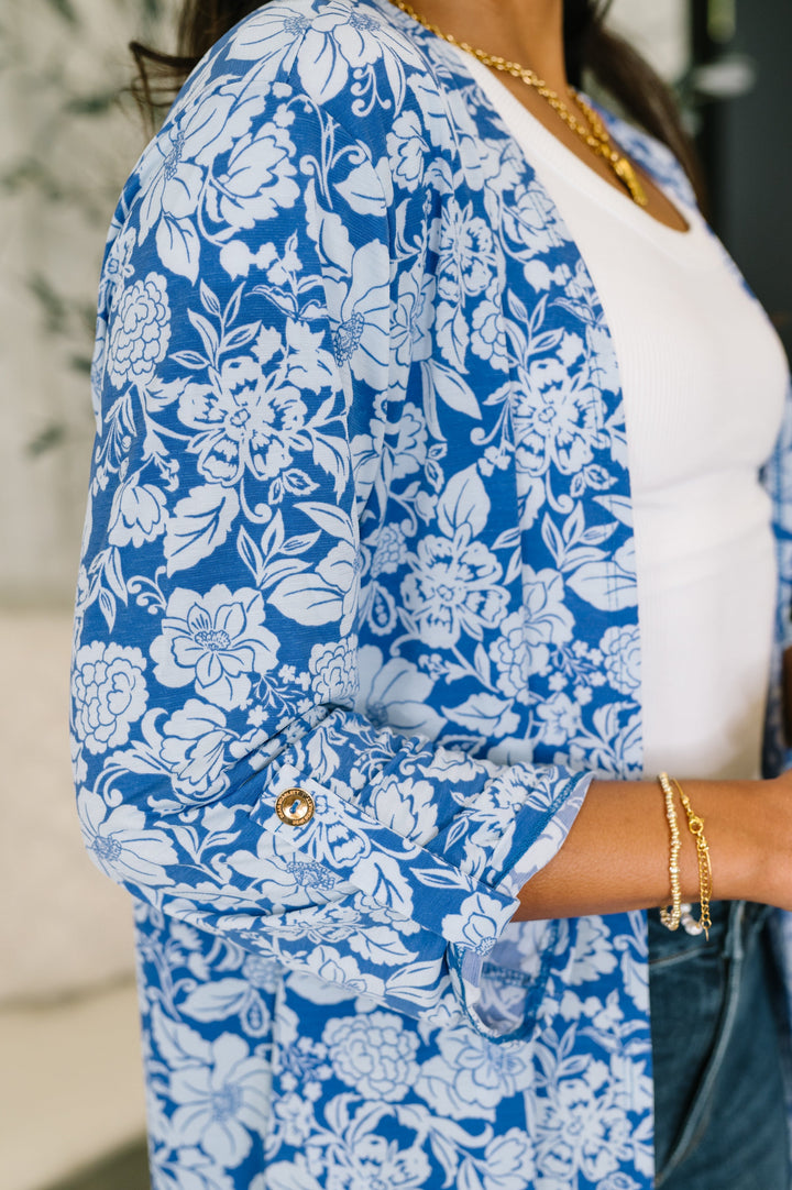 Lizzy Cardigan in Blue and White Floral   Womens Joy & Country