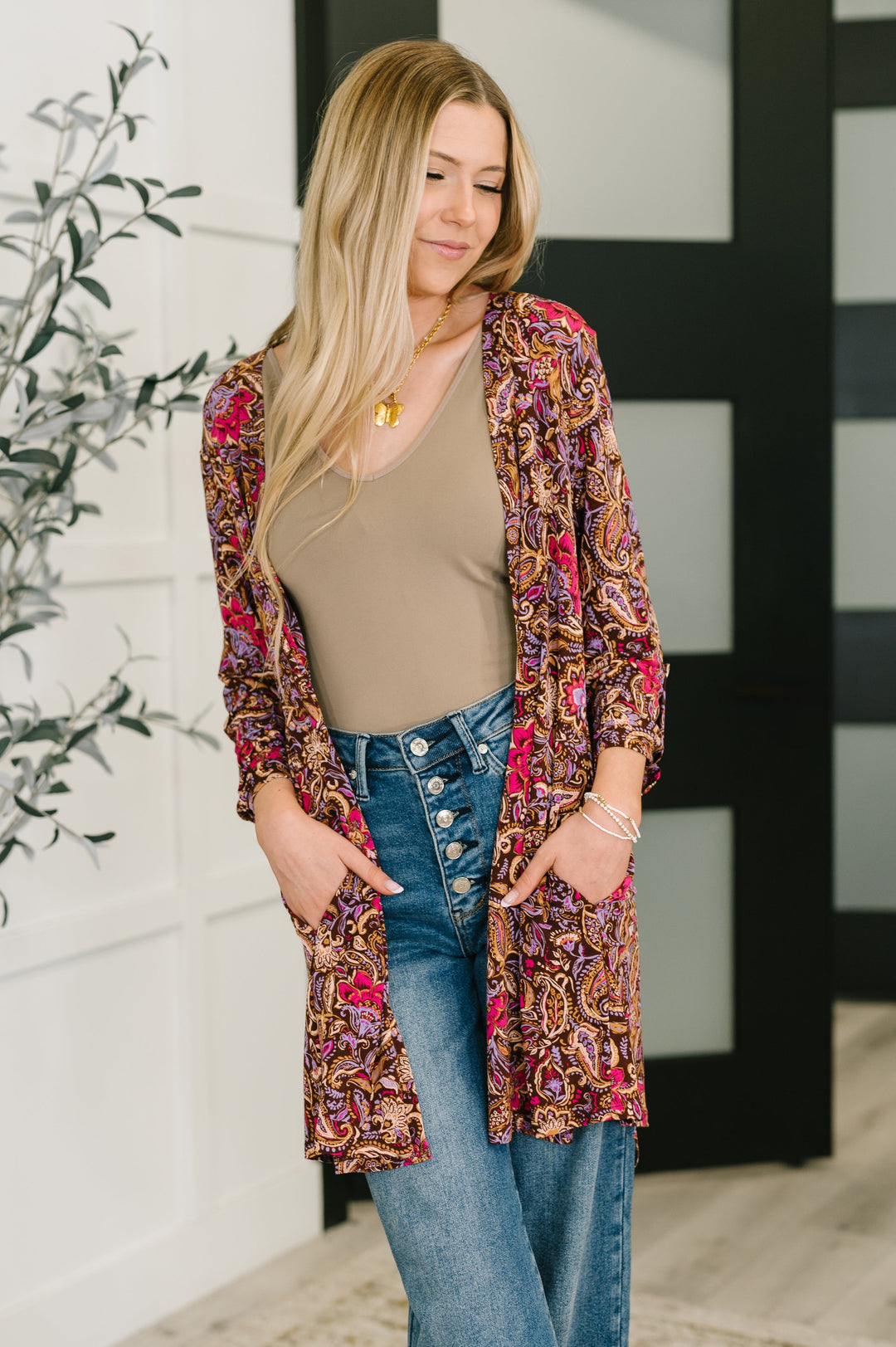 Lizzy Cardigan in Chocolate Paisley   Womens Joy & Country