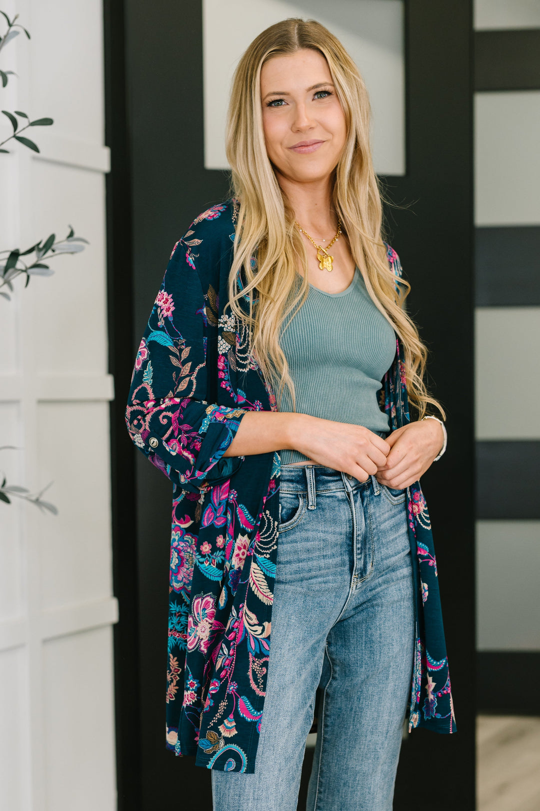 Lizzy Cardigan in Hunter Green Floral Paisley   Womens Joy & Country