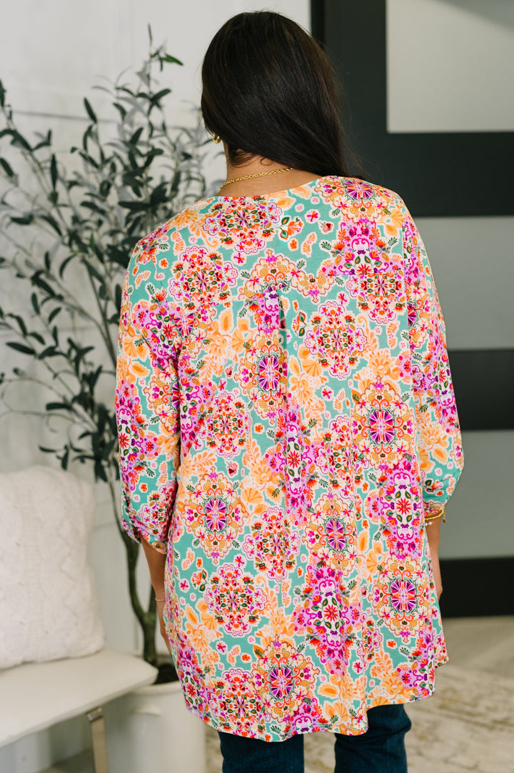 Lizzy Cardigan in Pink and Orange Floral Abstract   Womens Joy & Country