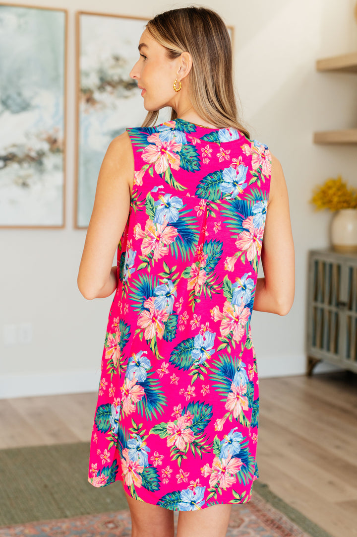 Chic & Easy Tank Dress - Hot Pink Tropical Floral