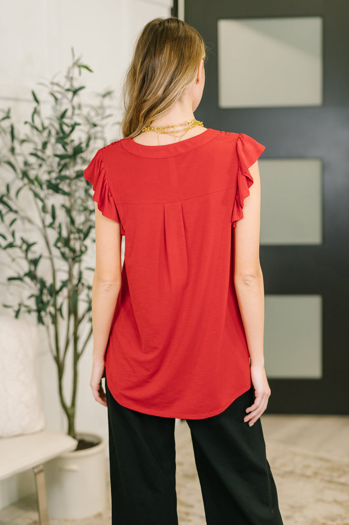 Lizzy Flutter Sleeve V-Neck Blouse in Red   Womens Joy & Country