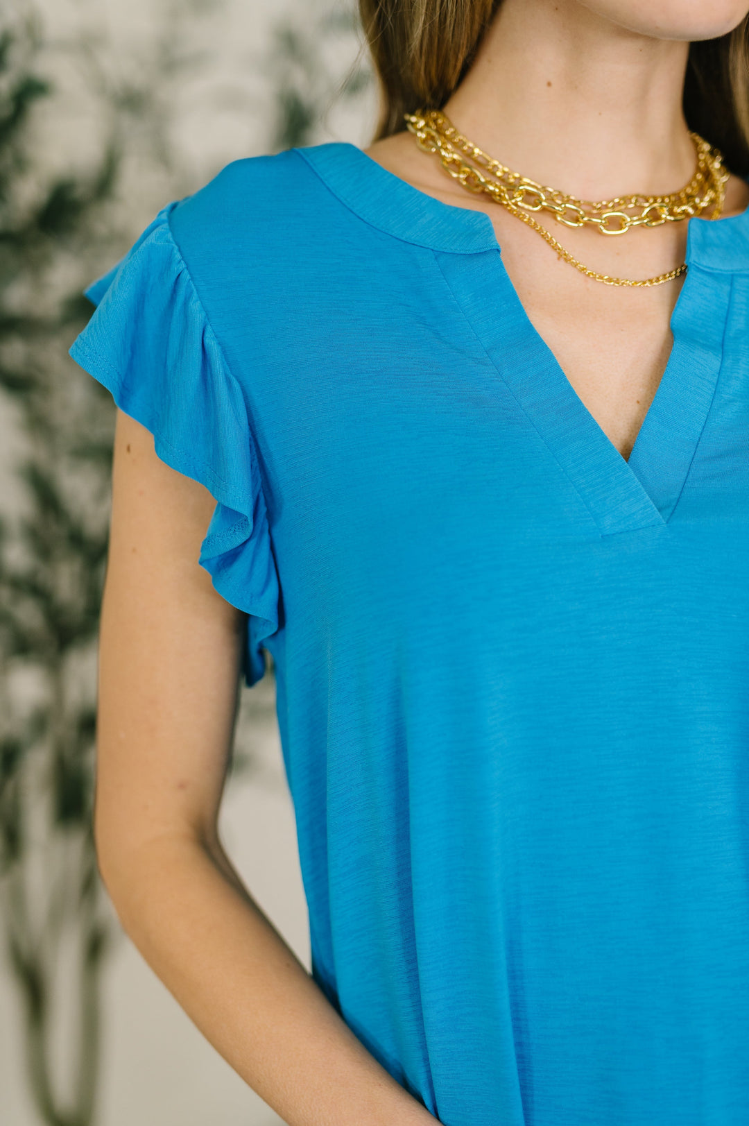 Lizzy Flutter Sleeve V-Neck Blouse in  in Aqua   Womens Joy & Country
