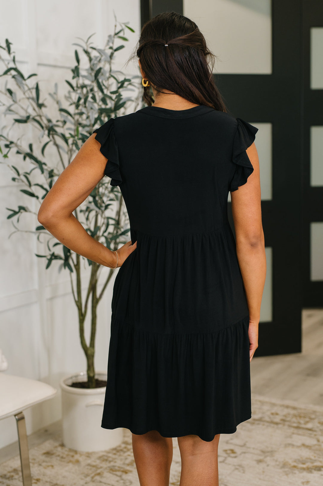 Lizzy Forever Flutter Sleeve Dress in Black   Womens Joy & Country