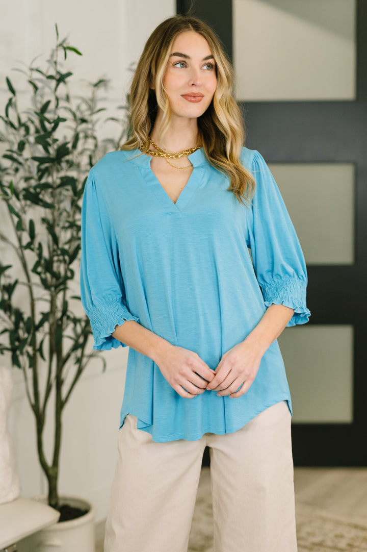 Lizzy Smock Top in Coastal Blue   Womens Joy & Country