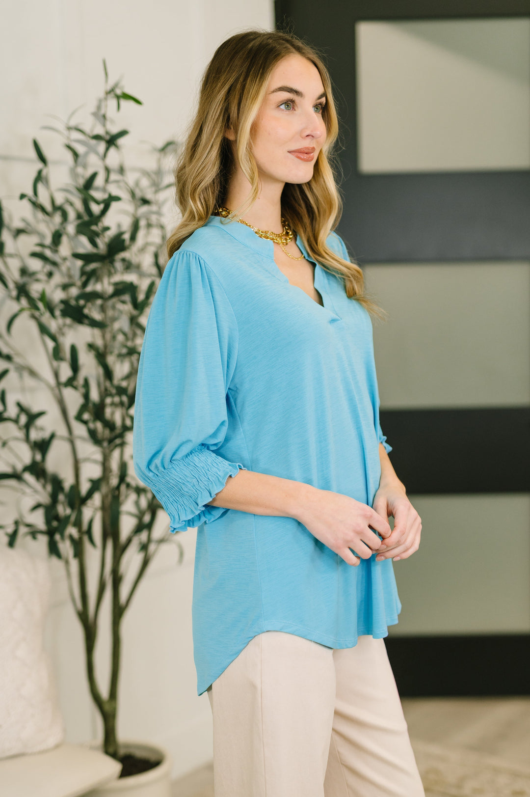 Lizzy Smock Top in Coastal Blue   Womens Joy & Country
