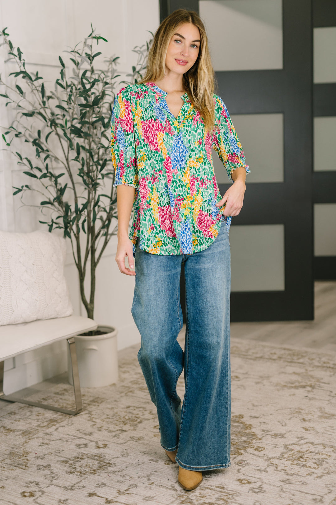 Lizzy Smock Top in Light Multi Painted   Womens Joy & Country