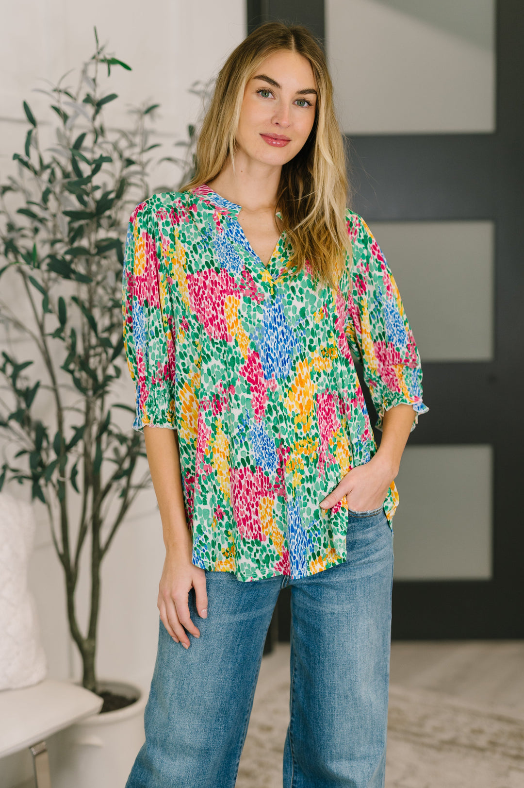 Lizzy Smock Top in Light Multi Painted   Womens Joy & Country