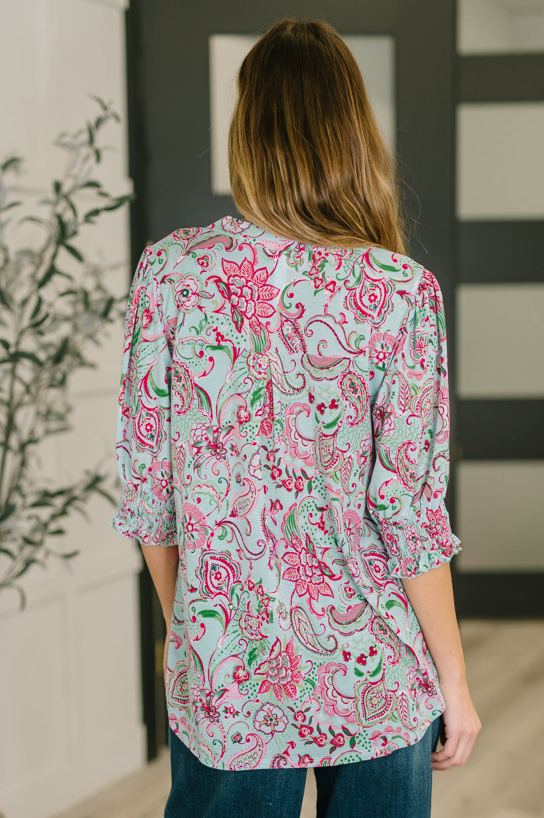 Lizzy Smock Top in Mint and Pink Floral Paisley   Womens Joy & Country