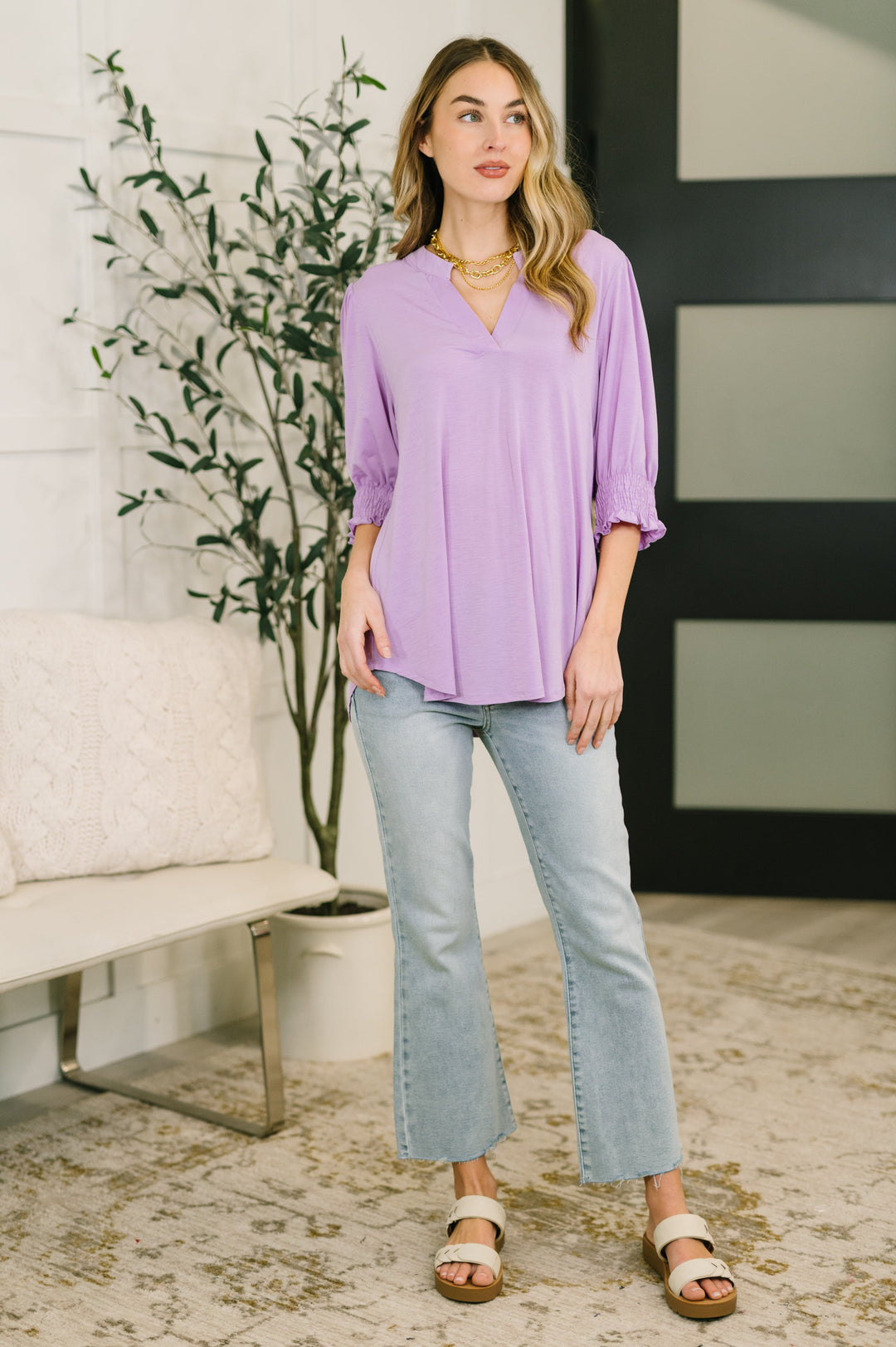 Lizzy Smock Top in Orchid Bloom   Womens Joy & Country