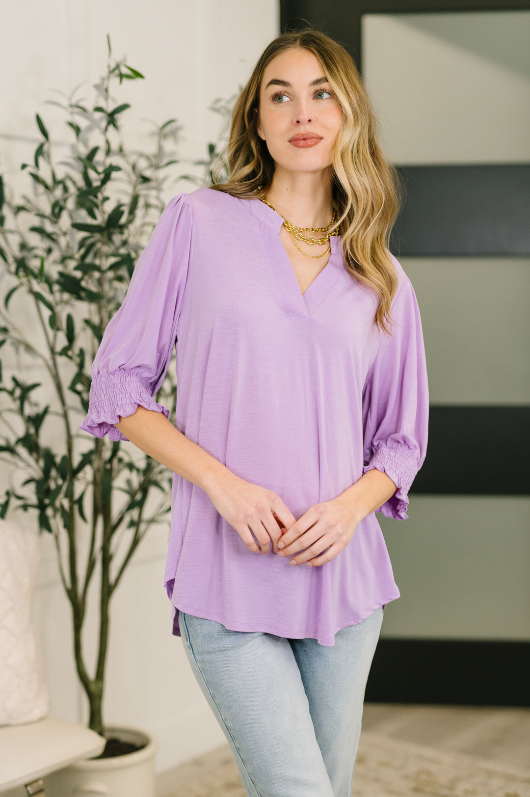 Lizzy Smock Top in Orchid Bloom   Womens Joy & Country