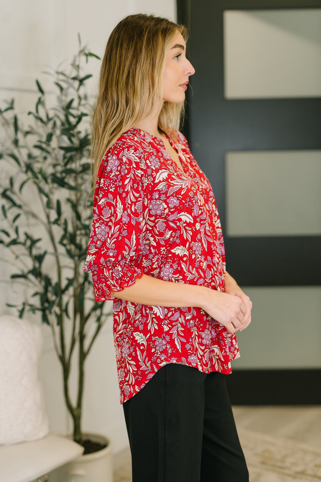 Lizzy Smock Top in Red and Pink Floral   Womens Joy & Country