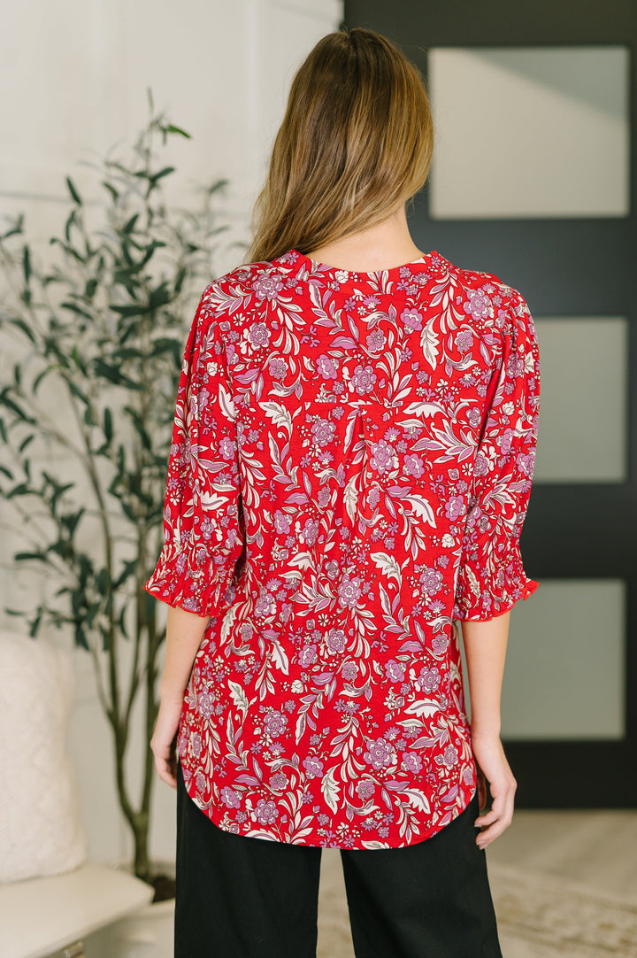 Lizzy Smock Top in Red and Pink Floral   Womens Joy & Country