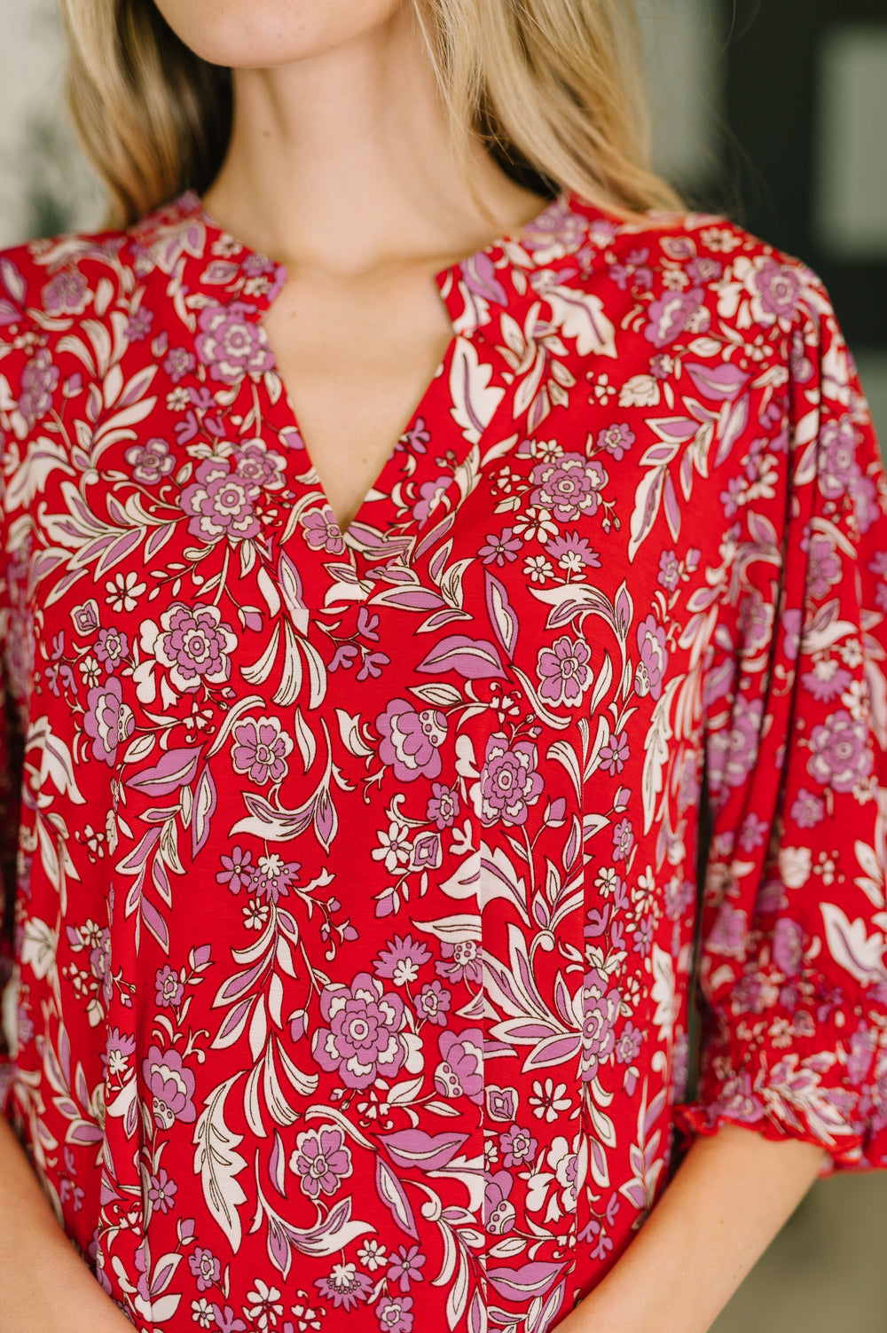 Lizzy Smock Top in Red and Pink Floral   Womens Joy & Country