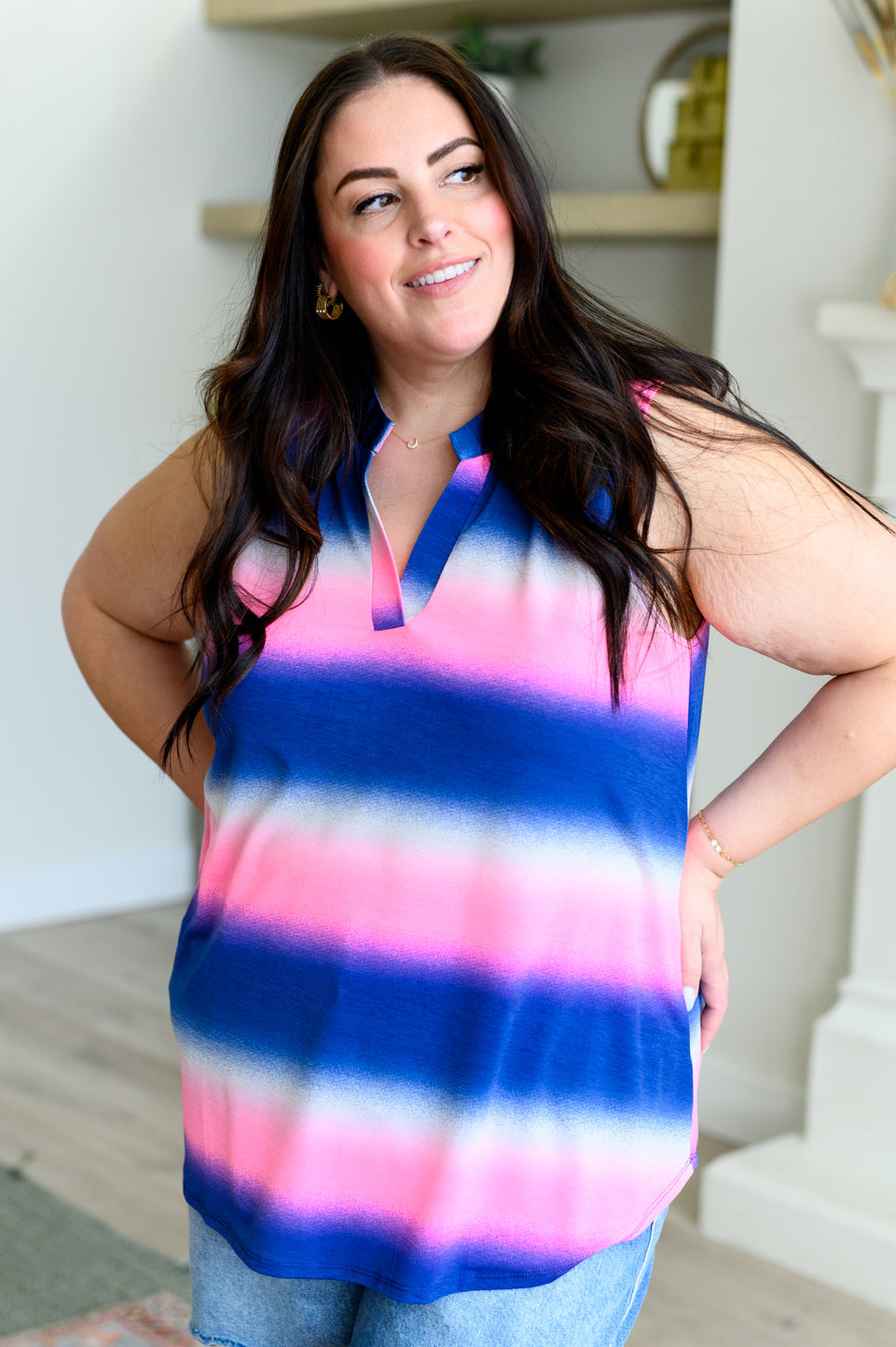 Touch Of Luxury Top in Blue and Pink Haze