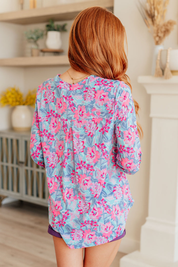 Chic & Easy 3/4 Sleeve Top - Mint and Pink Floral