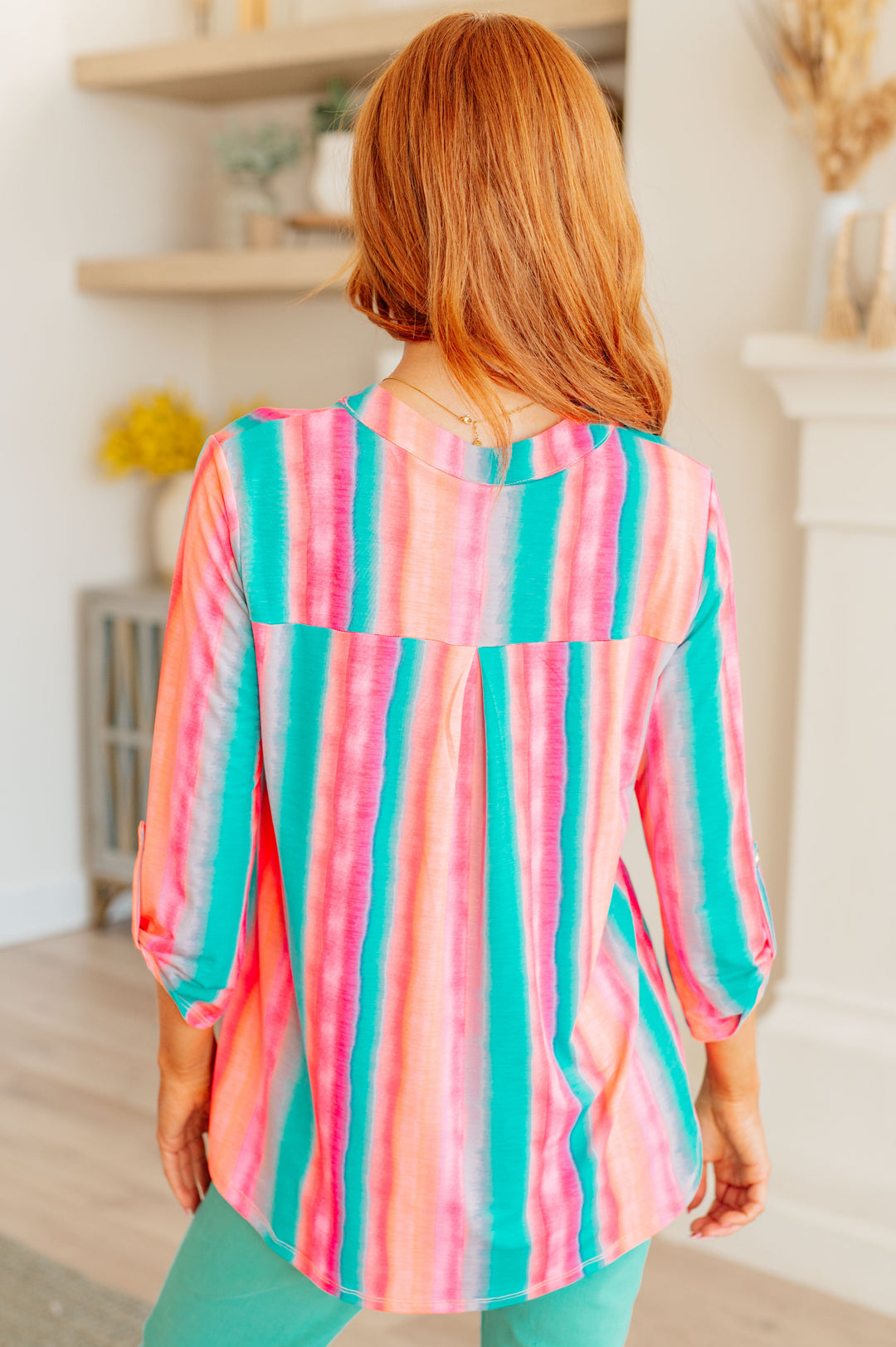 Chic & Easy 3/4 Sleeve Top - Ombre Mint Stripe