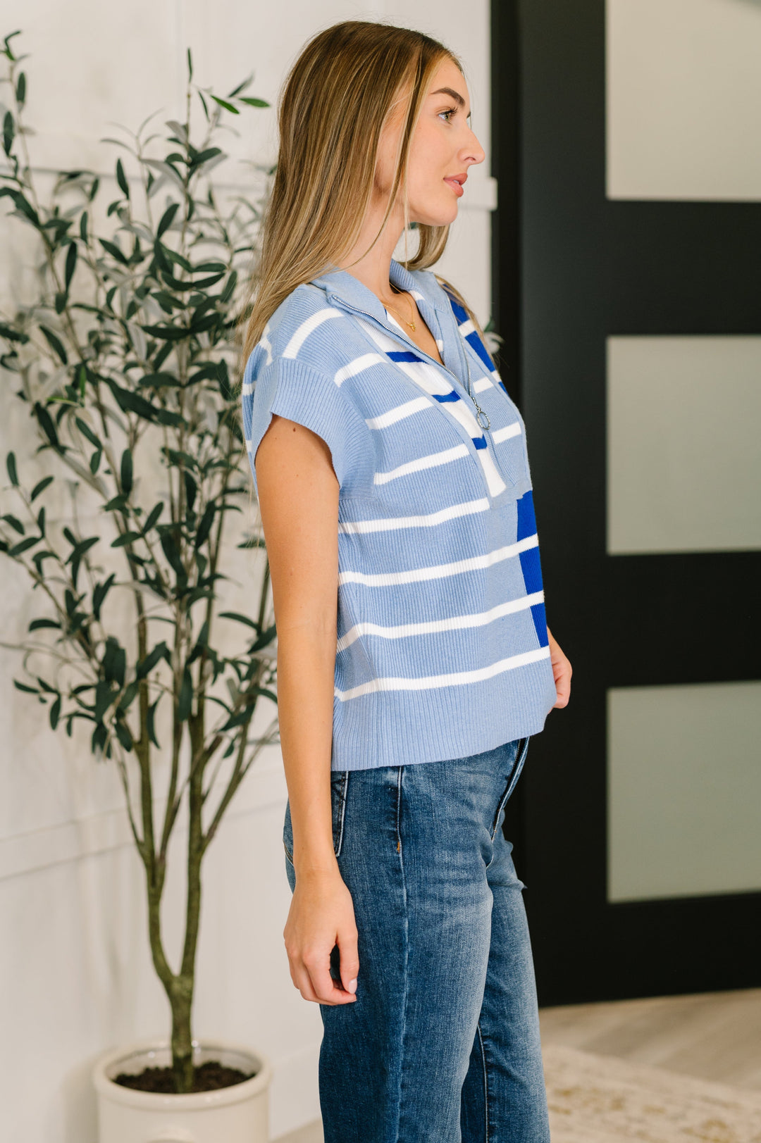 Style In Comfort - Mid-Weight Zip-Up Top - Blue   Short-Sleeve Tops Joy & Country