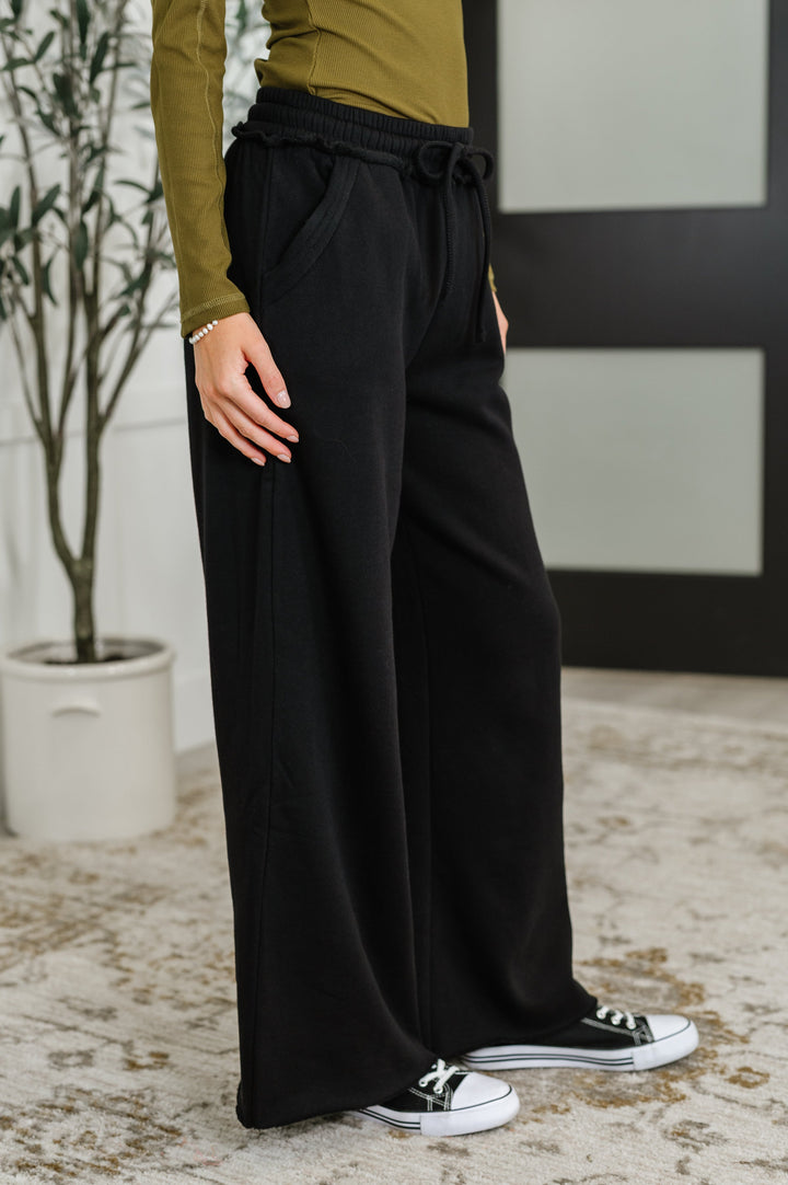 Lounge Line Wide Leg Sweats in Black   Womens Joy & Country