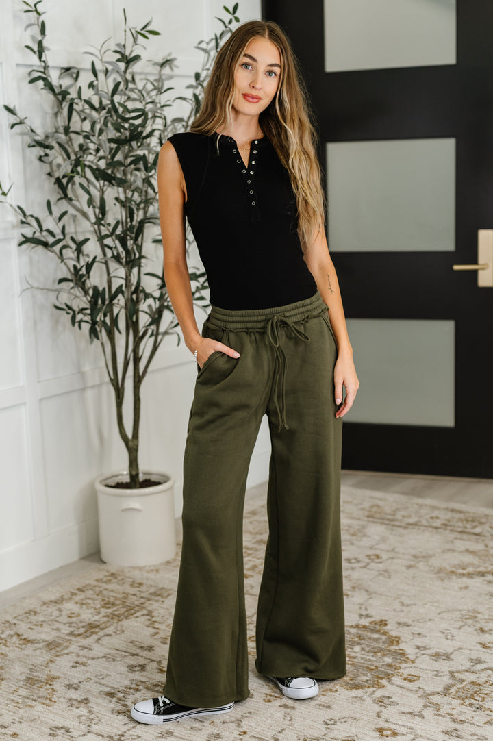 Lounge Line Wide Leg Sweats in Dark Olive   Womens Joy & Country