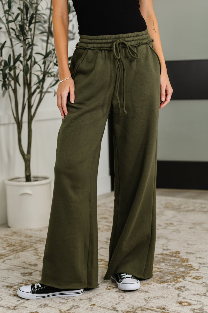 Lounge Line Wide Leg Sweats in Dark Olive   Womens Joy & Country