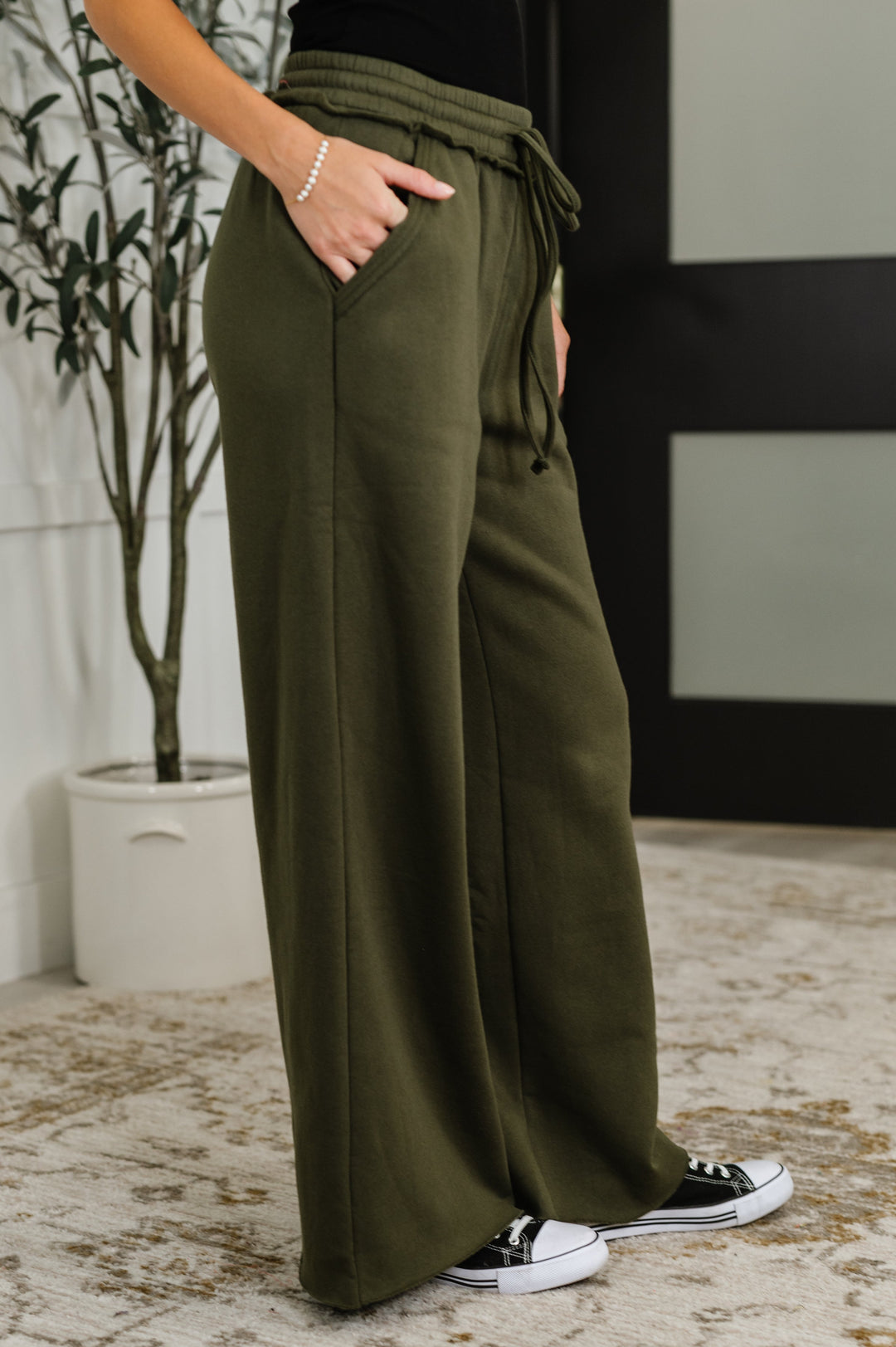 Lounge Line Wide Leg Sweats in Dark Olive   Womens Joy & Country