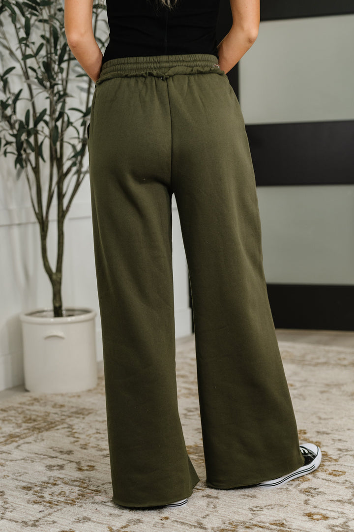 Lounge Line Wide Leg Sweats in Dark Olive   Womens Joy & Country