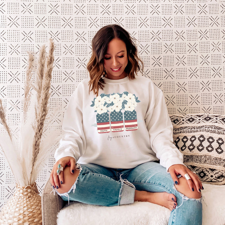 Faith, Family, Freedom Mason Jars - Unisex Crew-Neck Sweatshirt   Sweatshirt Joy & Country