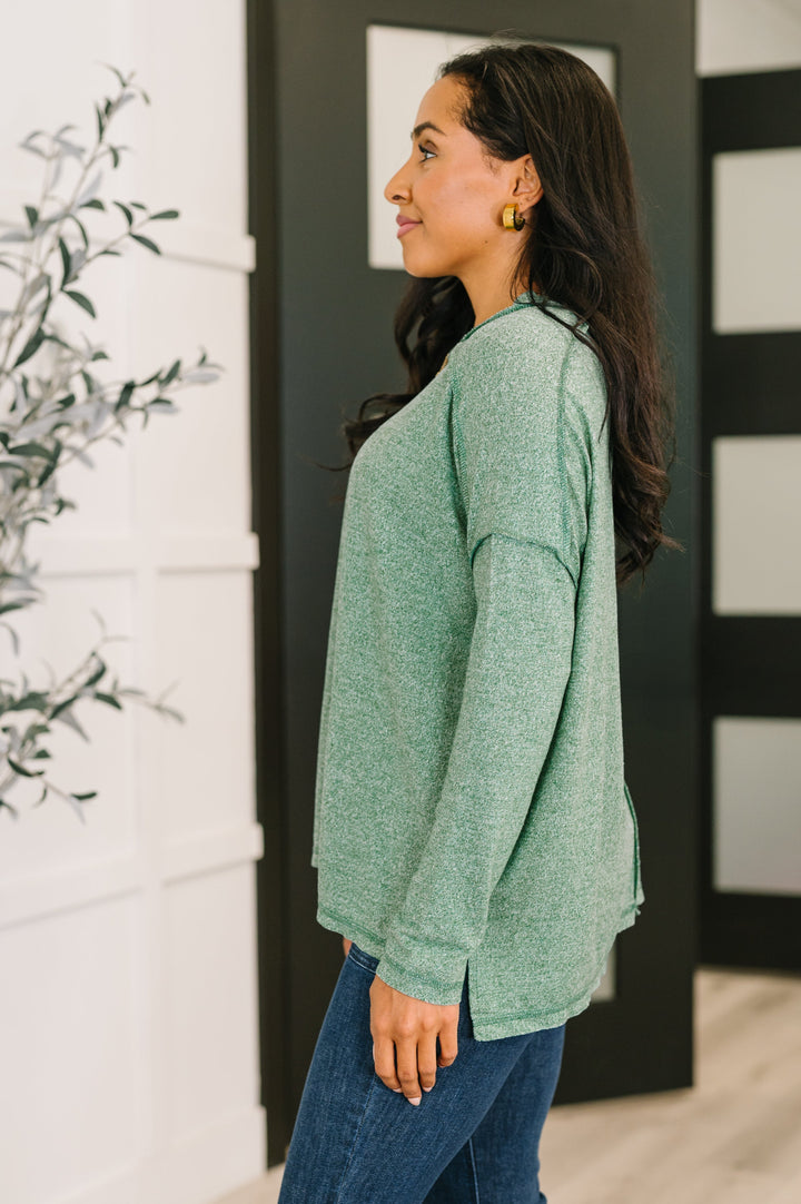 Mellow Mood Heathered Pullover in Dark Green   Womens Joy & Country