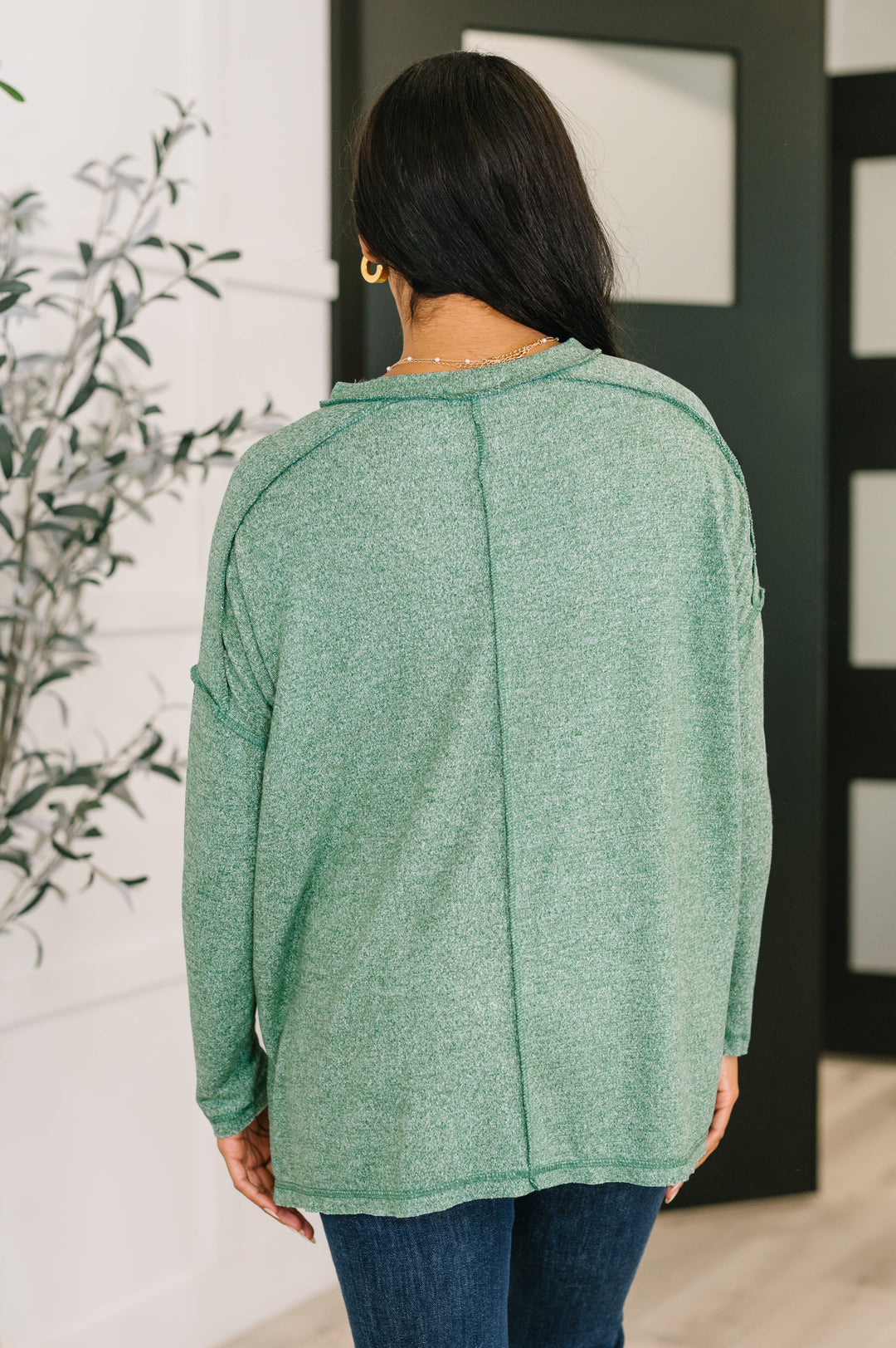Mellow Mood Heathered Pullover in Dark Green   Womens Joy & Country