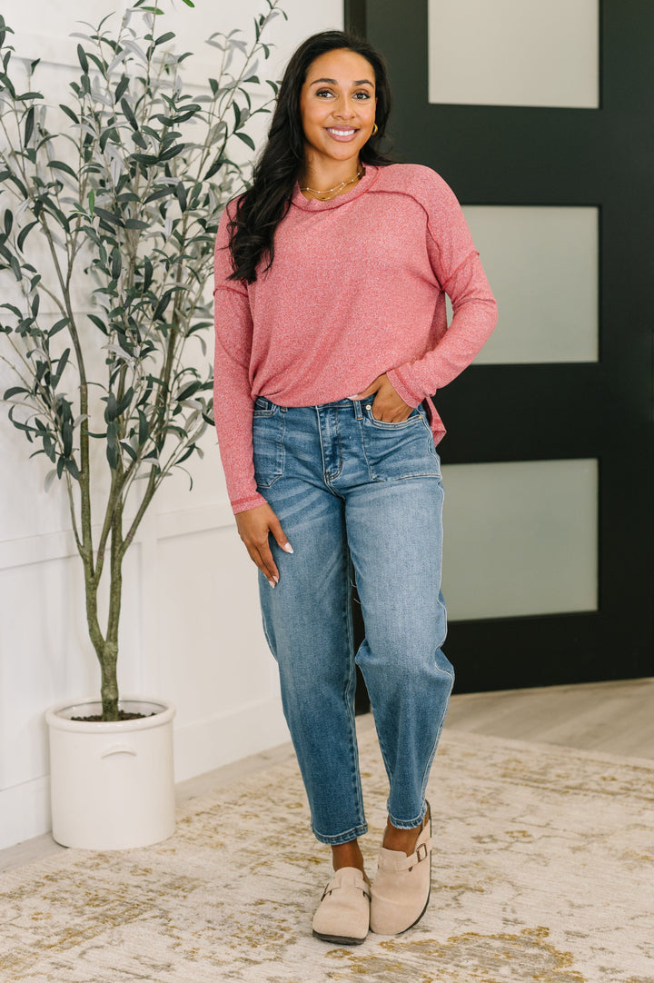 Mellow Mood Heathered Pullover in Dark Red   Womens Joy & Country