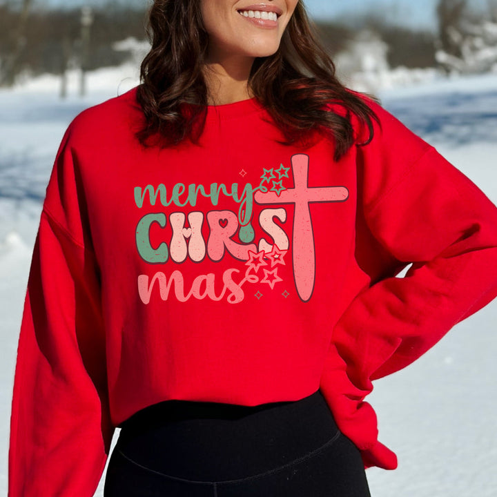Merry Christ-mas Vintage With Cross - Unisex Crew-Neck Sweatshirt   Sweatshirt Joy & Country