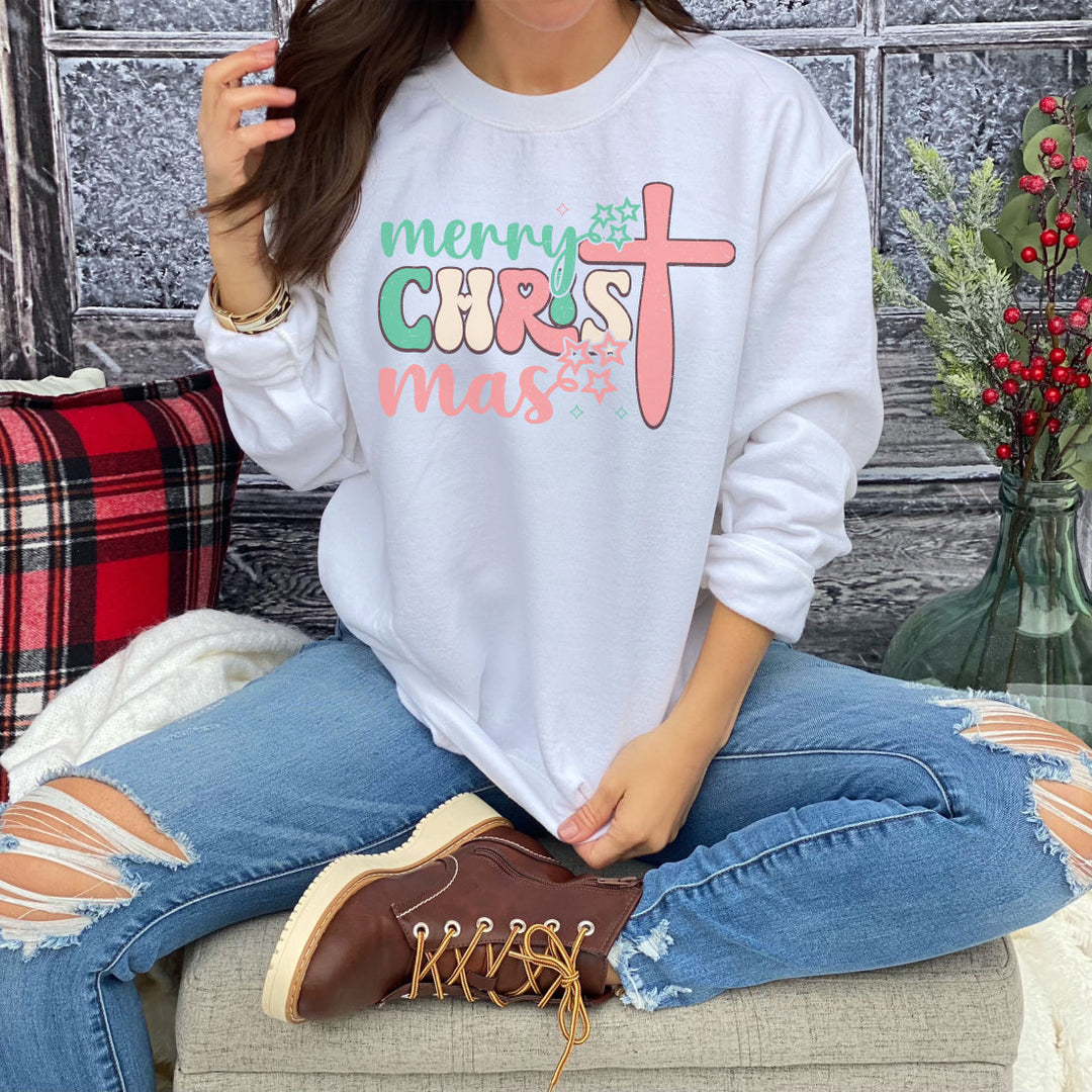 Merry Christ-mas Vintage With Cross - Unisex Crew-Neck Sweatshirt   Sweatshirt Joy & Country