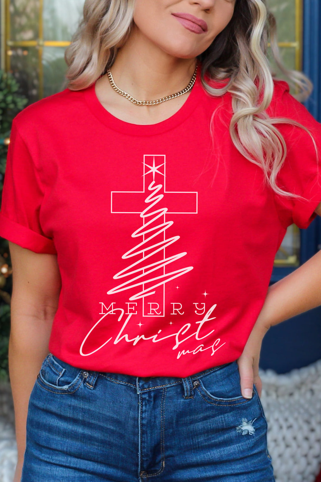 Merry Christ-mas With Cross - Unisex Crew-Neck Tee   T-Shirt Joy & Country