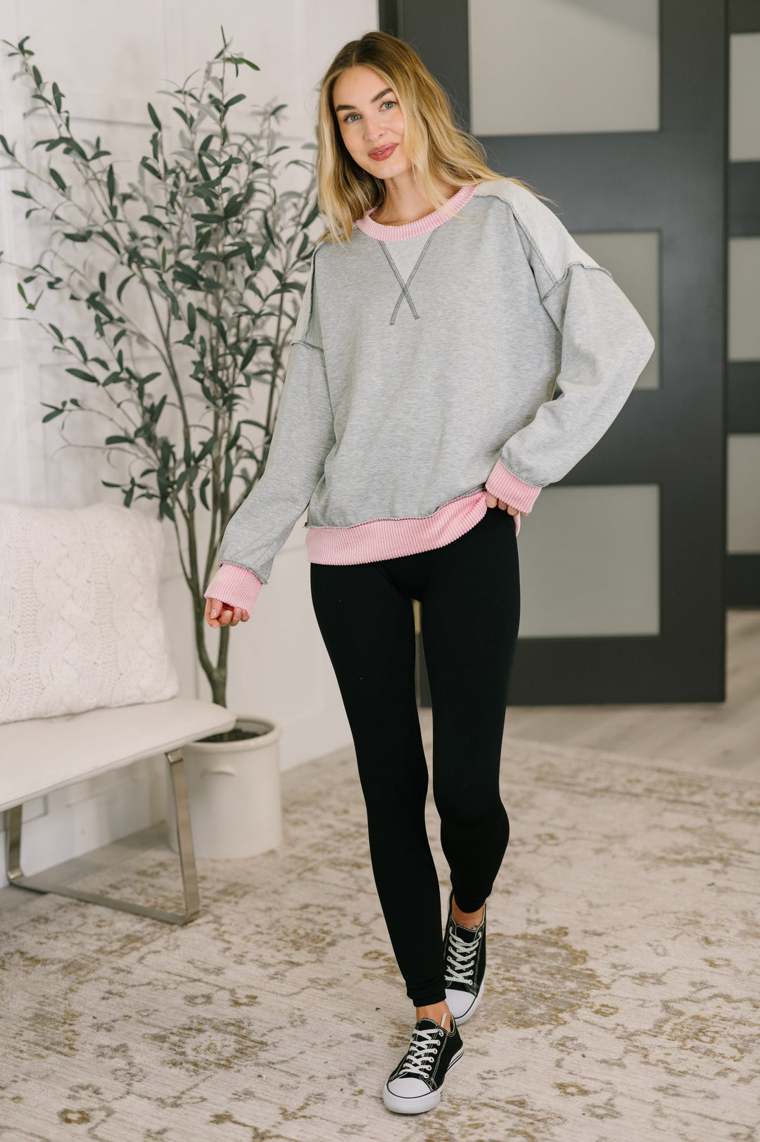 Midnight Cravings Trim Accent Pullover in Grey   Womens Joy & Country