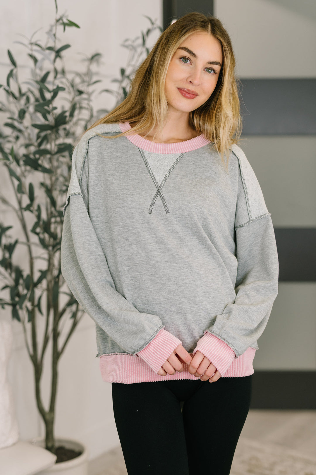 Midnight Cravings Trim Accent Pullover in Grey   Womens Joy & Country