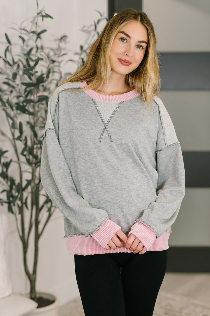 Midnight Cravings Trim Accent Pullover in Grey   Womens Joy & Country