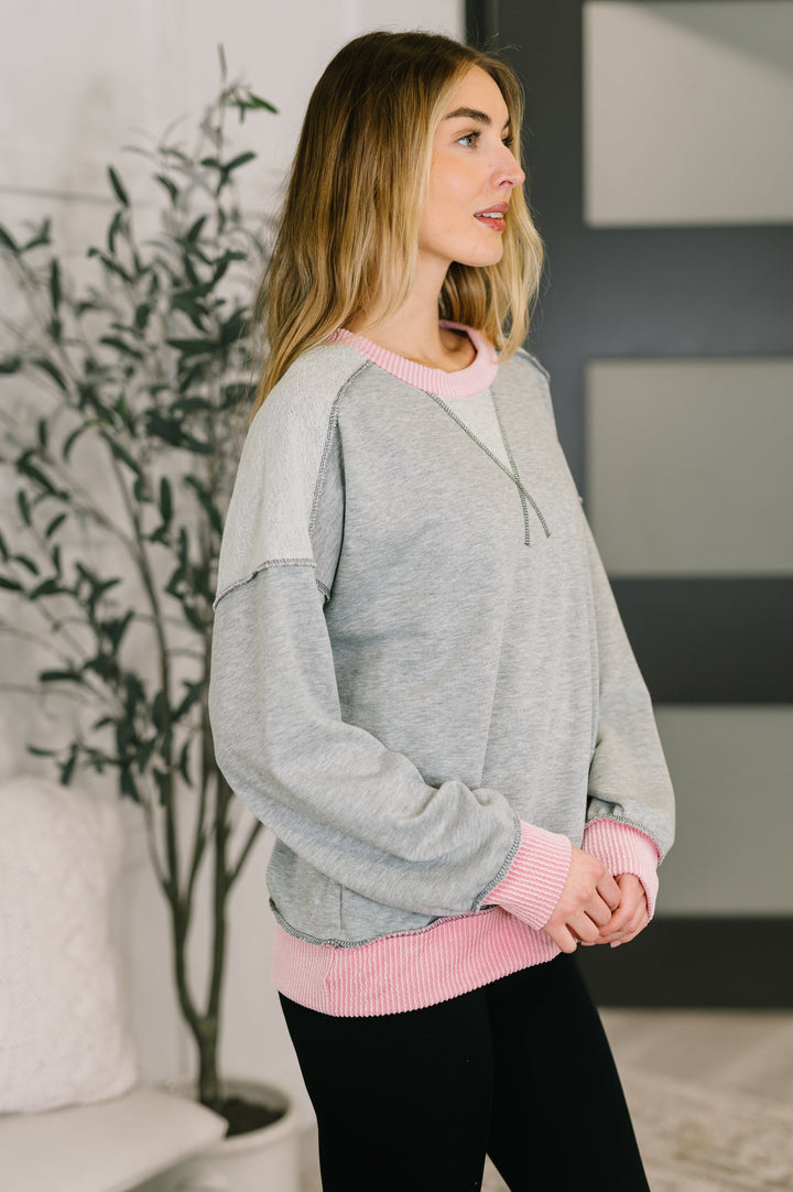 Midnight Cravings Trim Accent Pullover in Grey   Womens Joy & Country
