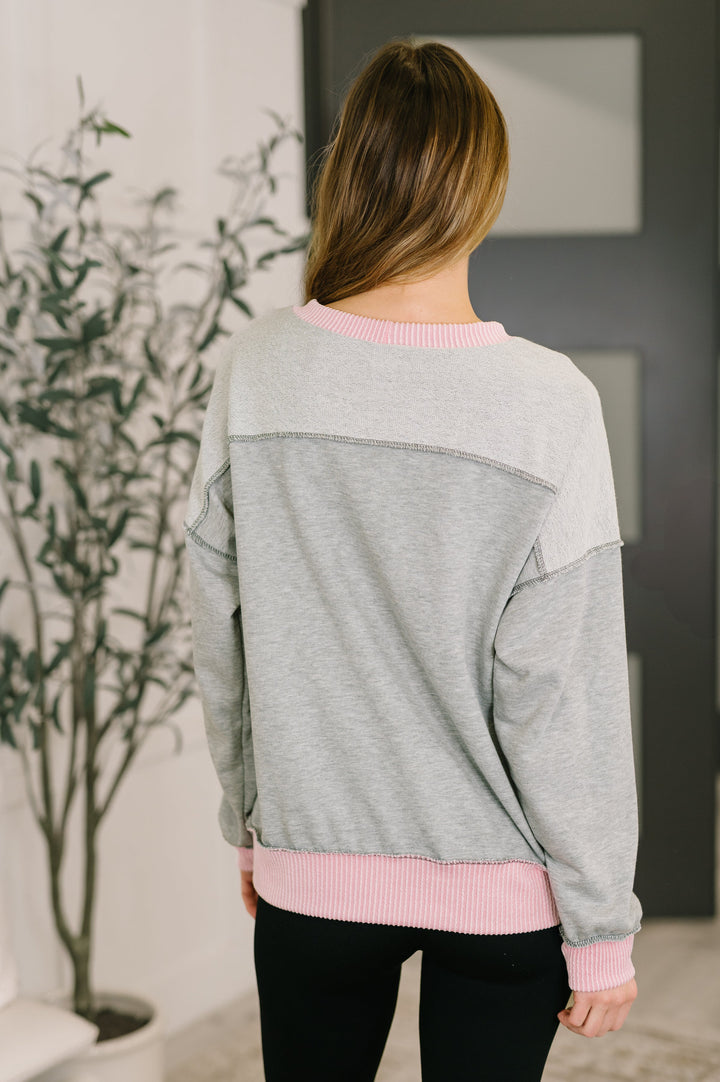 Midnight Cravings Trim Accent Pullover in Grey   Womens Joy & Country
