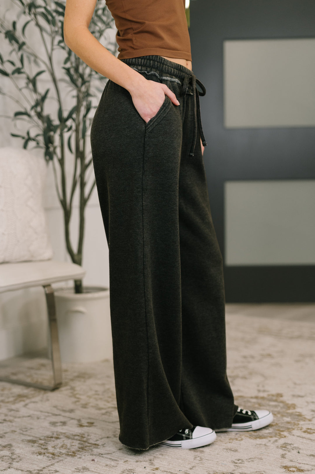 Nights Like This High Waist Palazzo Sweats in Ash Black   Womens Joy & Country