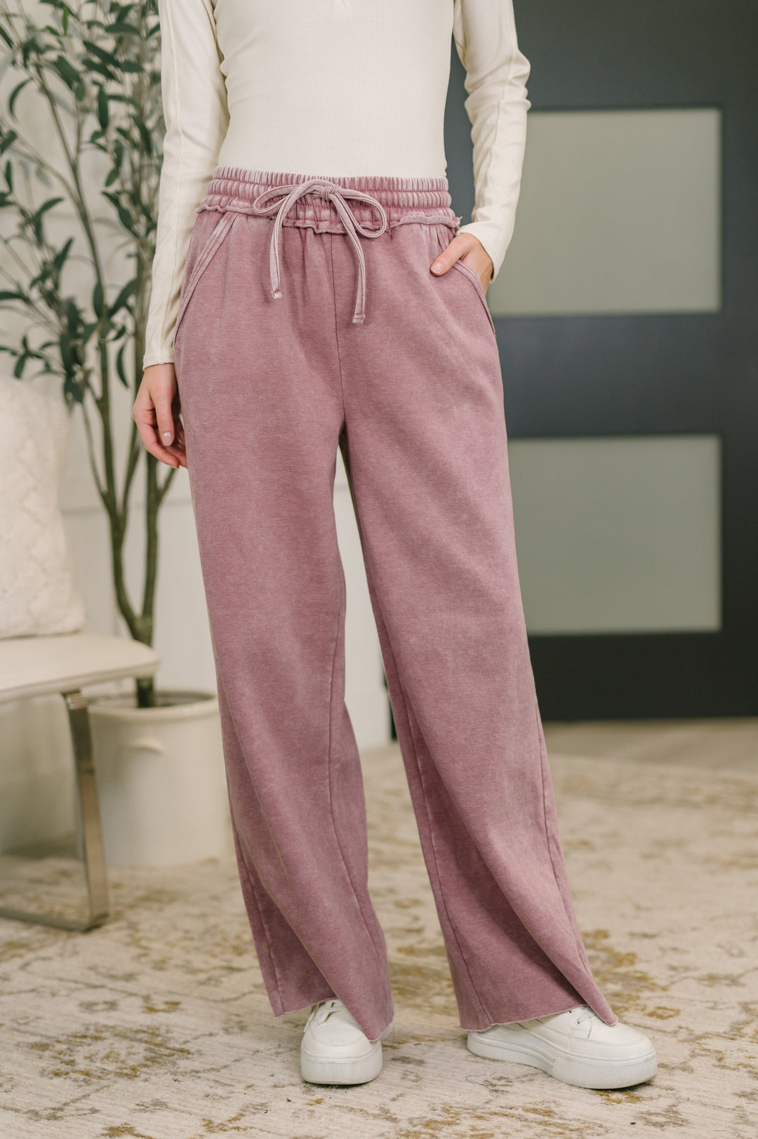 Nights Like This High Waist Palazzo Sweats in Light Rose   Womens Joy & Country
