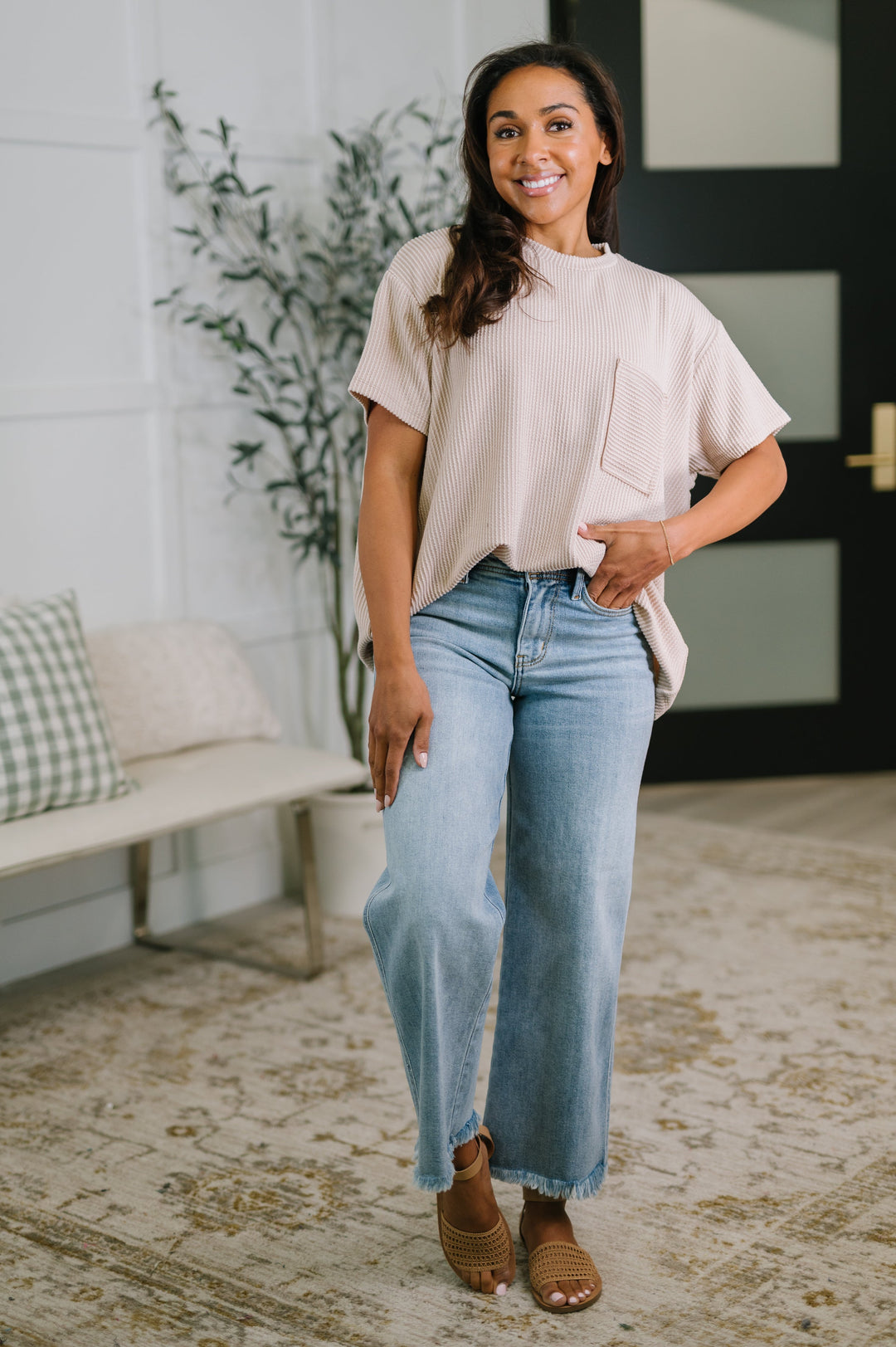Not That complicated Textured Boxy Tee in Ash Mocha   Womens Joy & Country