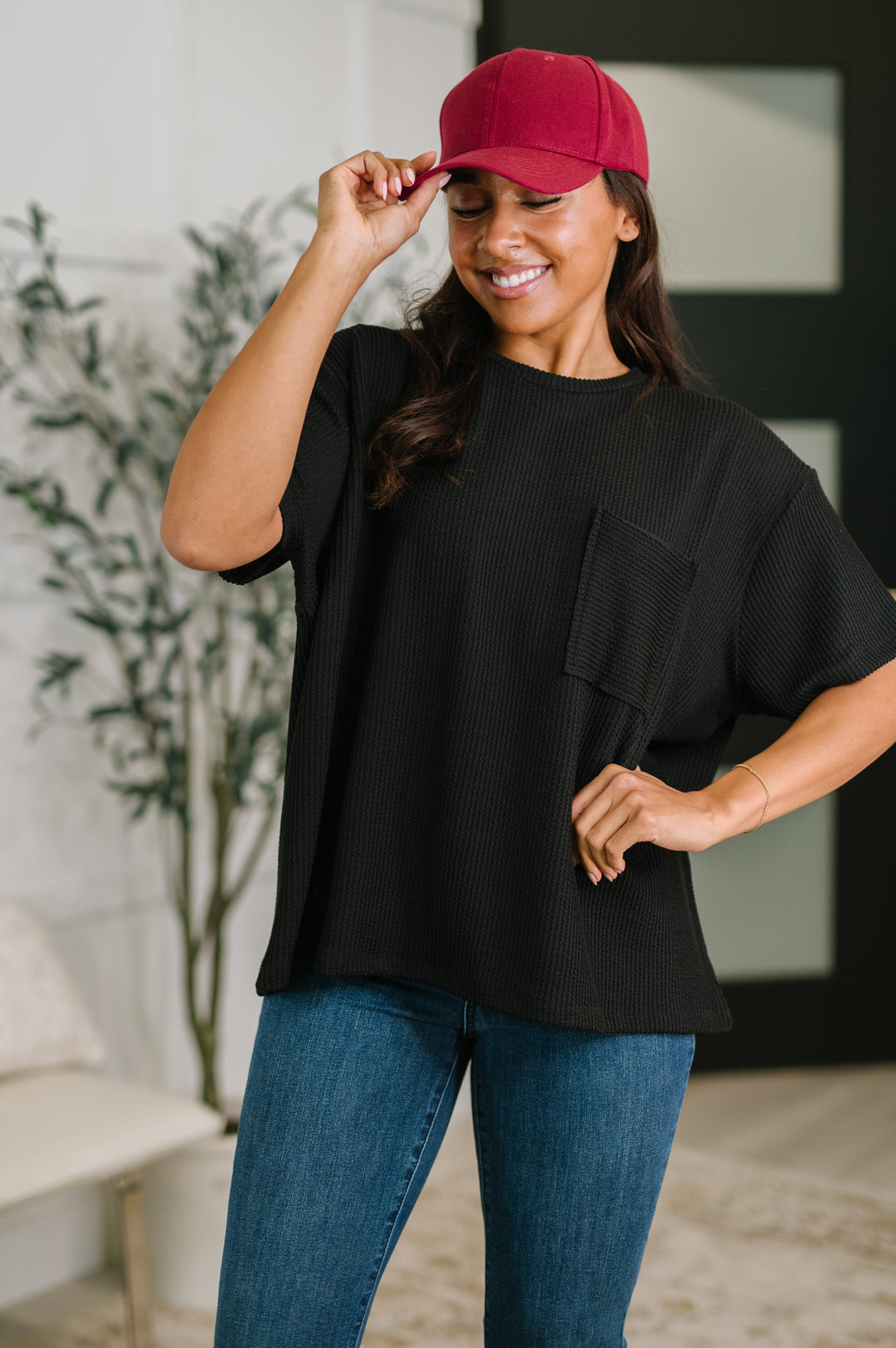 Not That complicated Textured Boxy Tee in Black   Womens Joy & Country