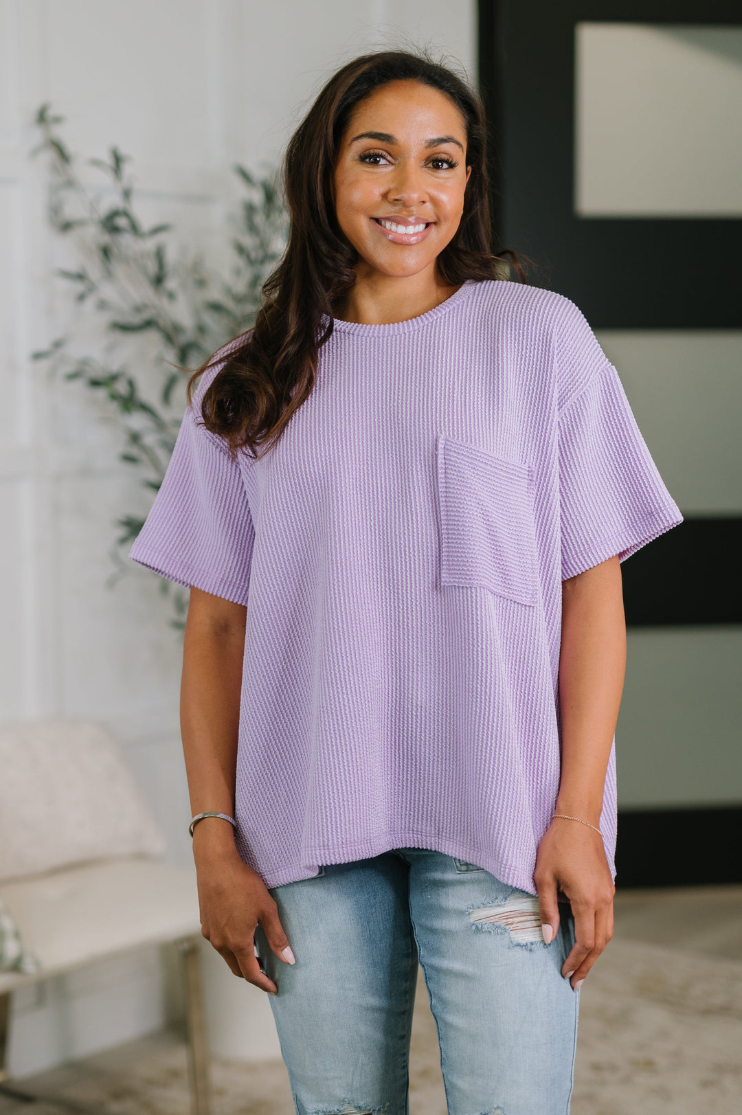 Not That complicated Textured Boxy Tee in Lavender   Womens Joy & Country